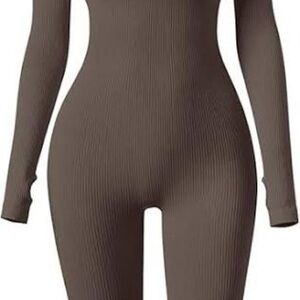 Brown Ribbed Long Sleeve Bodysuit OQQ